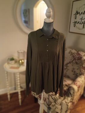 Lucky Brand Olive Green Button-Front Tunic Sz. Xl Womens